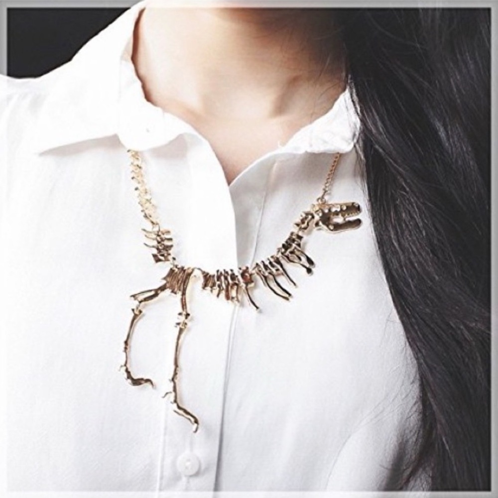 2/$30🌵 T-Rex Dinosaur Skeleton Gold Necklace Tyrannosaurus Rex Jurassic Fossil